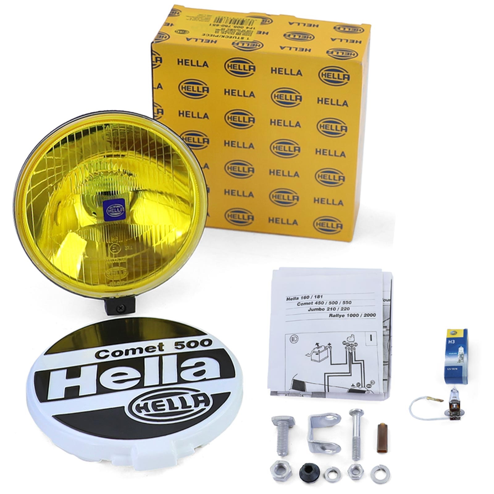 Koplamp - universeel - Hella Comet 500 - Ø 165 mm - geel