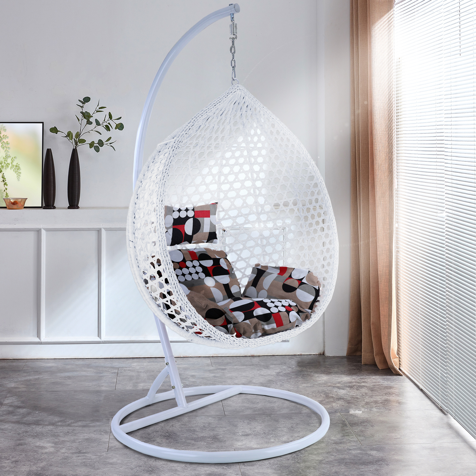 Hangstoel - wit - 106x120x70cm - met meerkleurige kussen