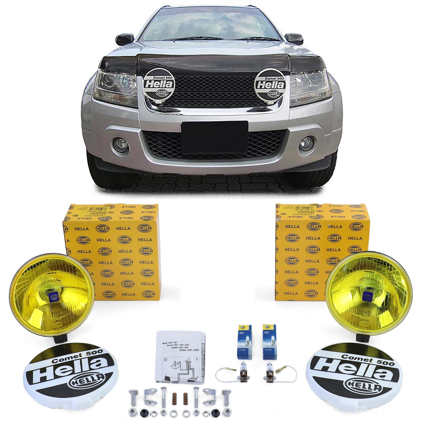 Koplampen - universeel - Hella Comet 500 - Ø 165 mm - geel