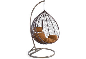 Hangstoel - bruin - 106x120x70cm - met lichtbruine kussen