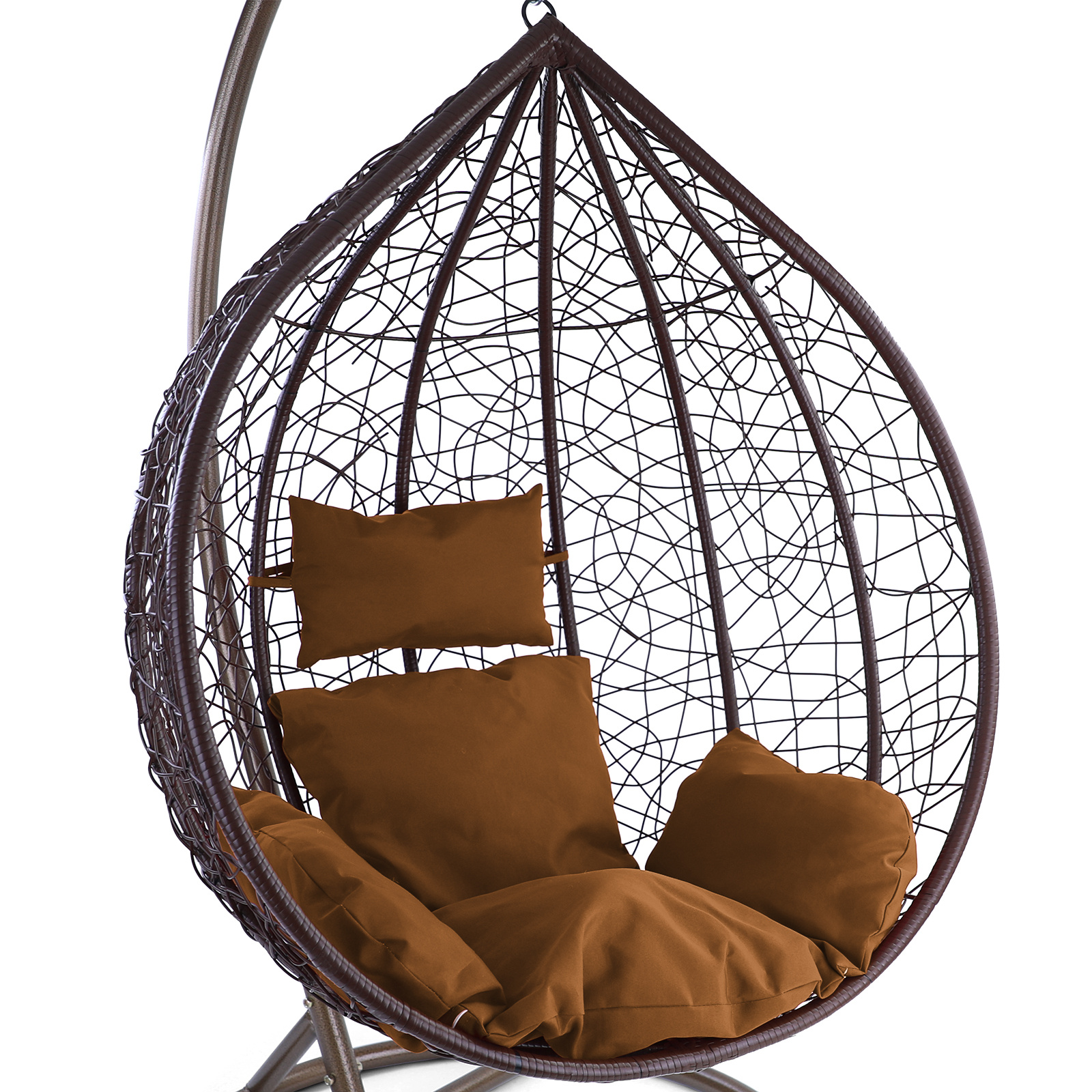 Hangstoel - bruin - 106x120x70cm - met lichtbruine kussen
