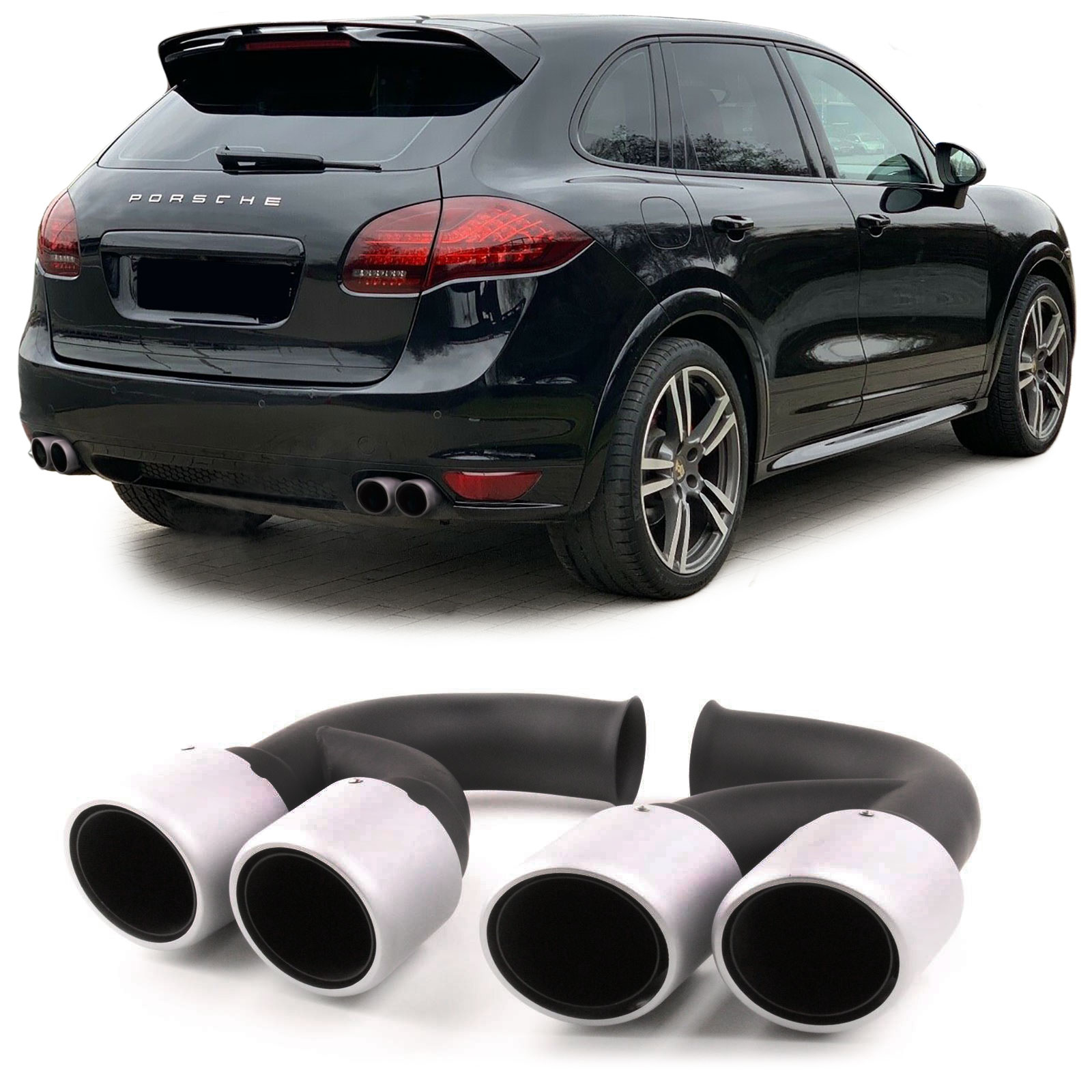 Uitlaatsierstuk - dubbel - voor Porsche Cayenne 92A 3.0 Diesel 2010-14 - RVS