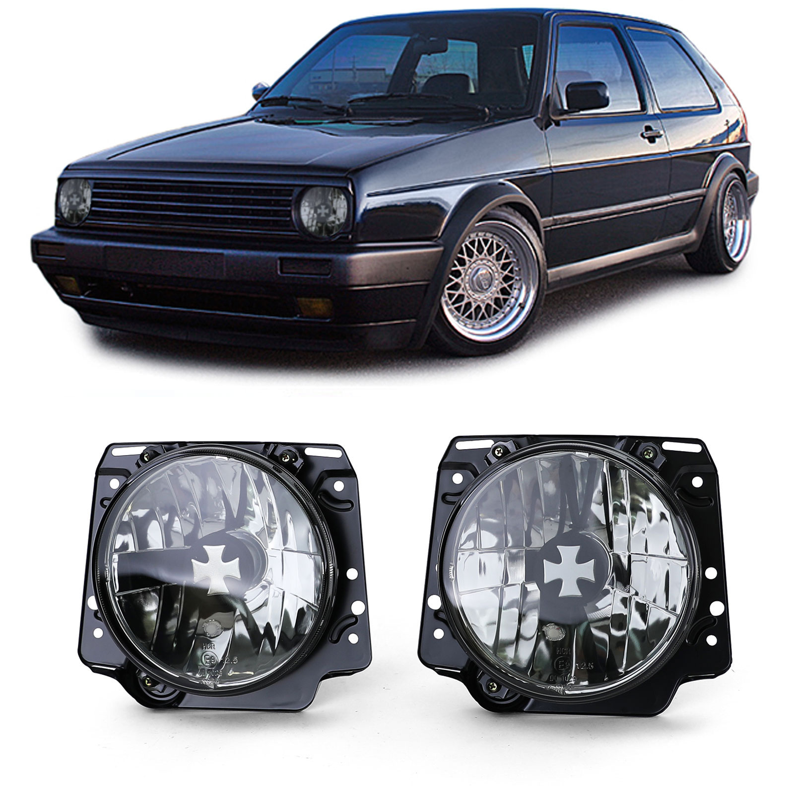 Koplampen - voor VW Golf 2 1983-1991 - gerookt zwart