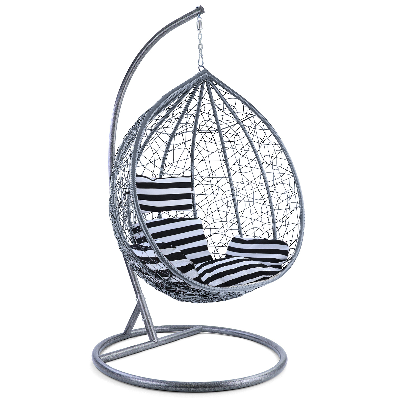 Hangstoel - lichtgrijs - 95x110x65cm - met gestreept kussen