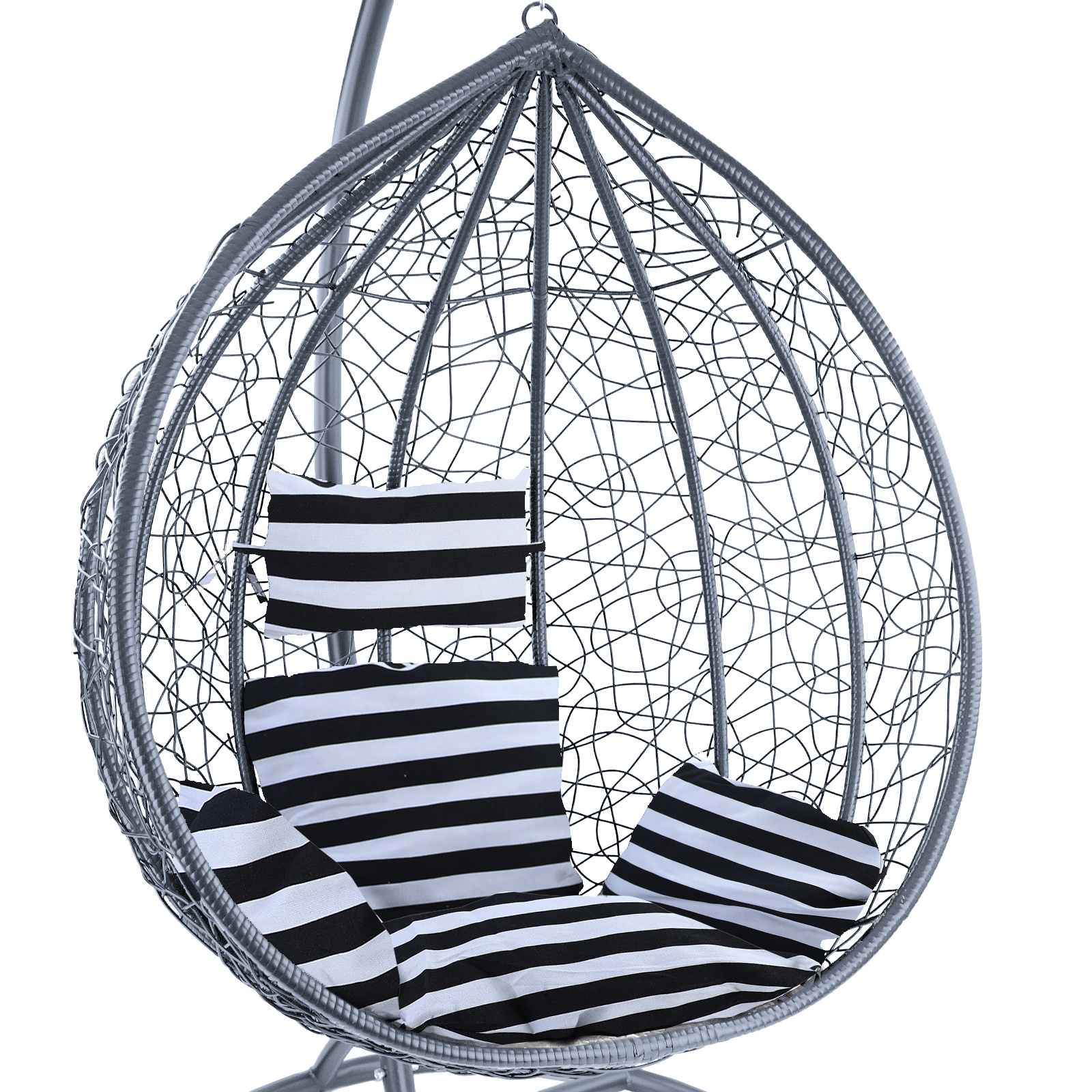 Hangstoel - lichtgrijs - 95x110x65cm - met gestreept kussen
