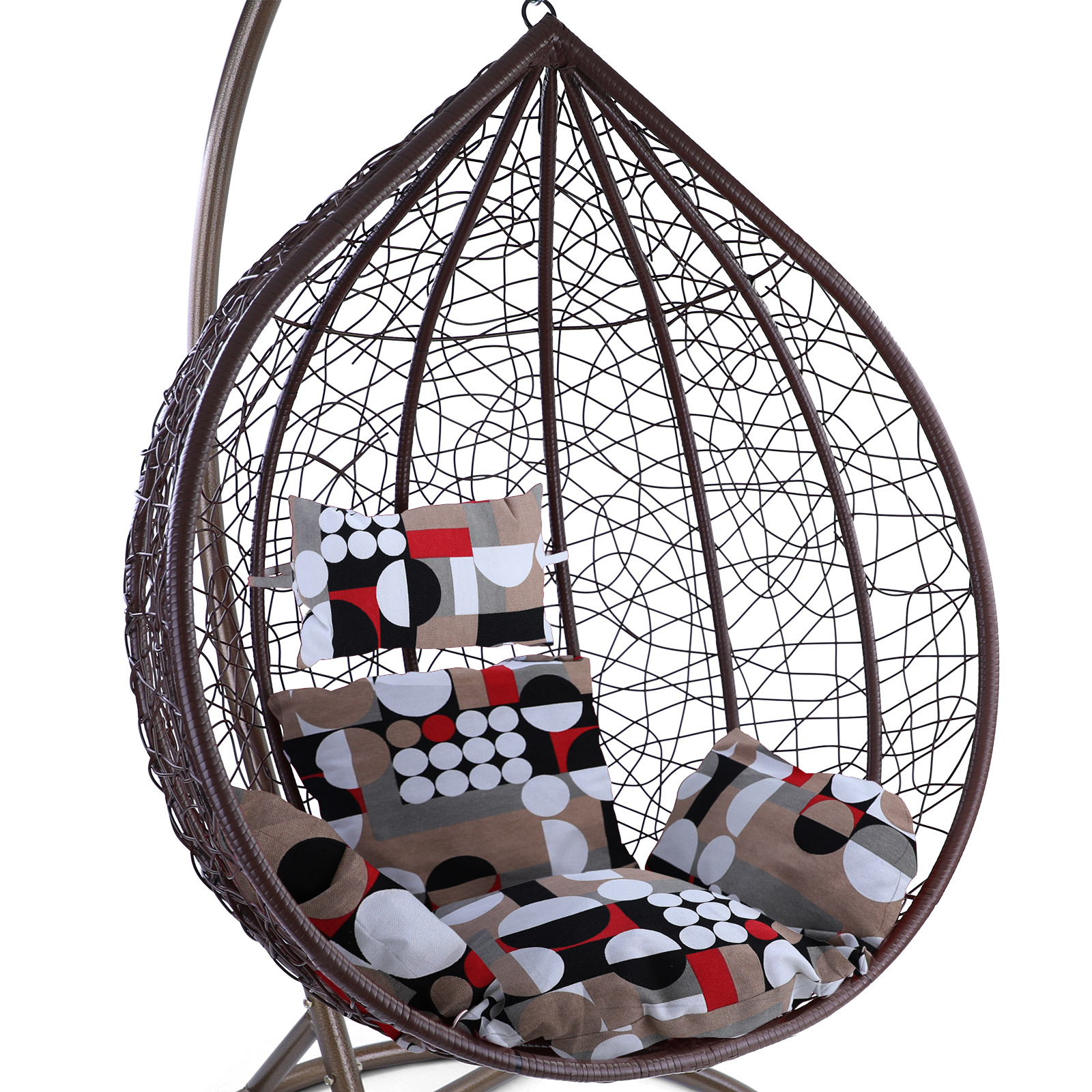 Hangstoel - bruin - 95x110x65cm - met meerkleurige kussen