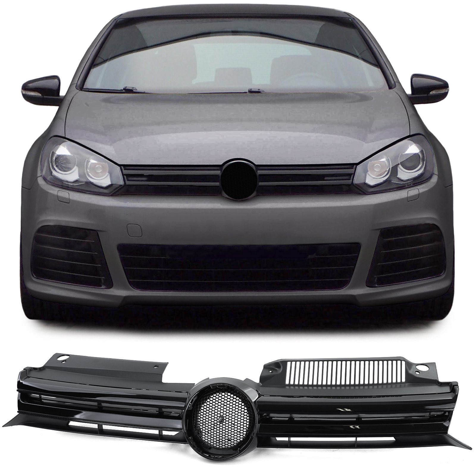 Grill auto - geschikt voor VW Golf 6 en GTI / sedan / variant / cabrio 2008-13 - glanzend zwart