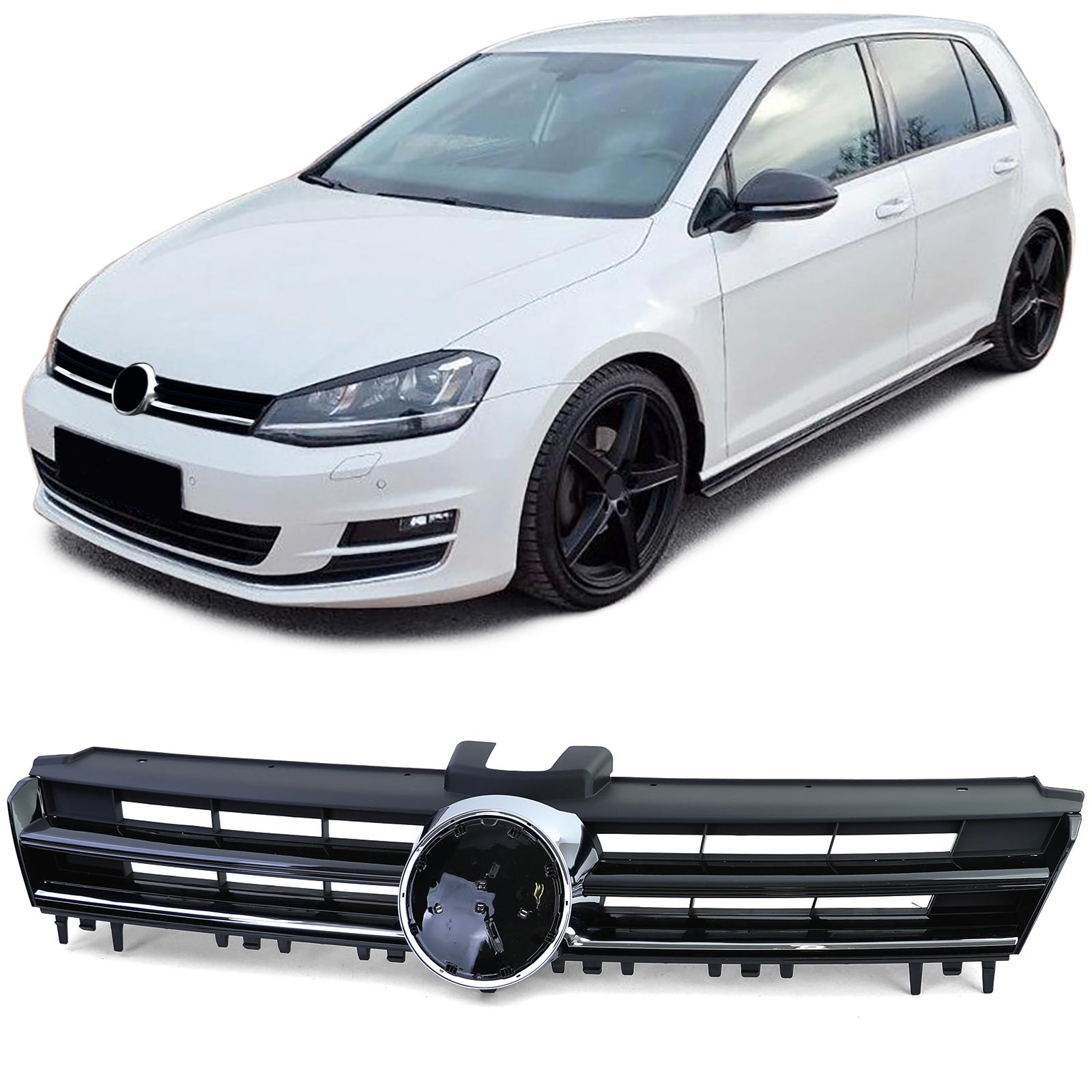 Grill auto - voor VW Golf 7 / 5G / pre-facelift 2012-16 - glanzend zwart