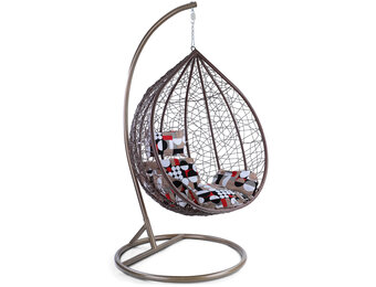 Hangstoel - bruin - 106x120x70cm - met meerkleurige kussen