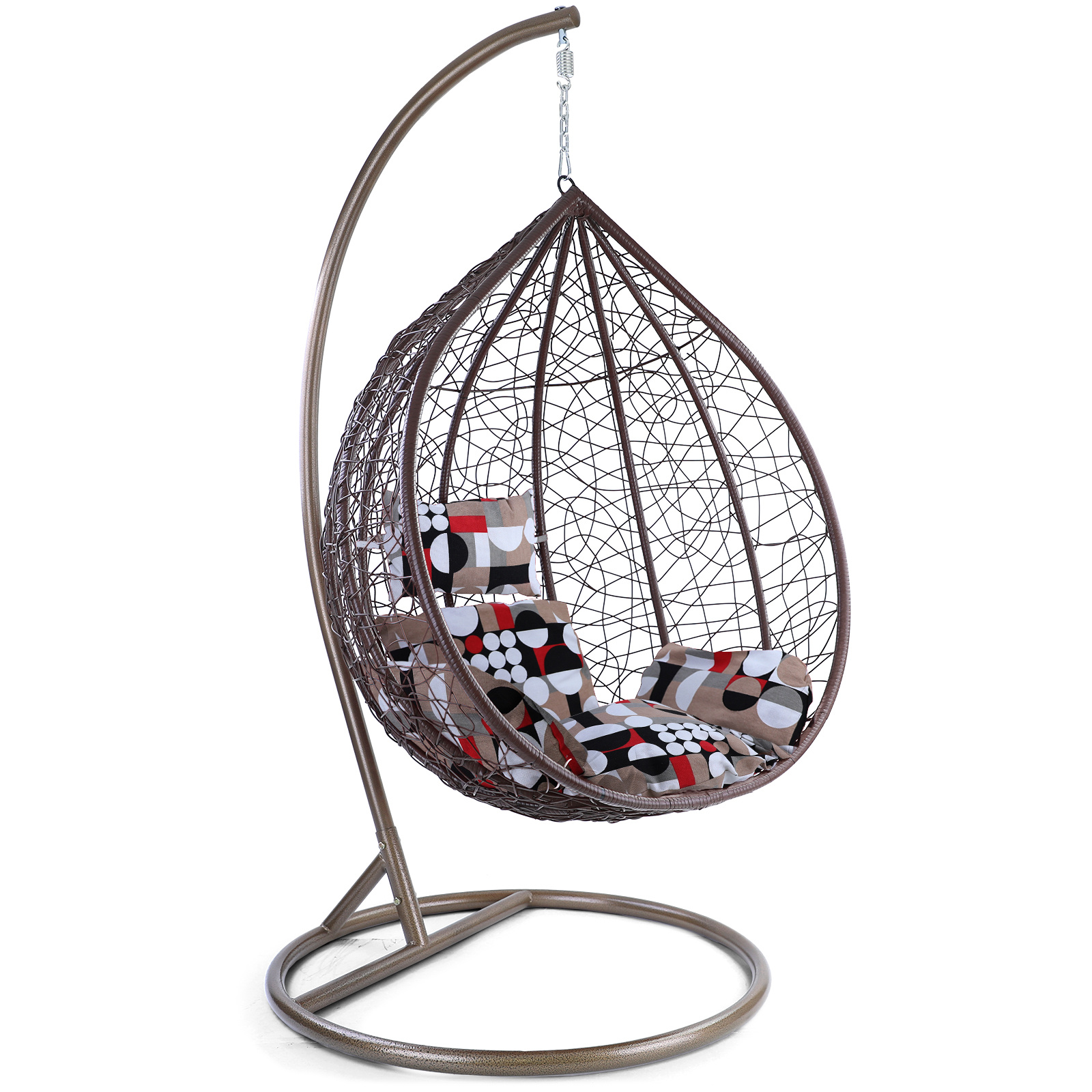 Hangstoel - bruin - 106x120x70cm - met meerkleurige kussen