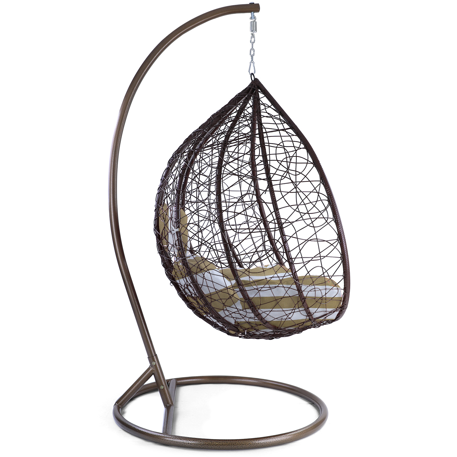 Hangstoel - bruin - 106x102x195cm - met gestreept kussen