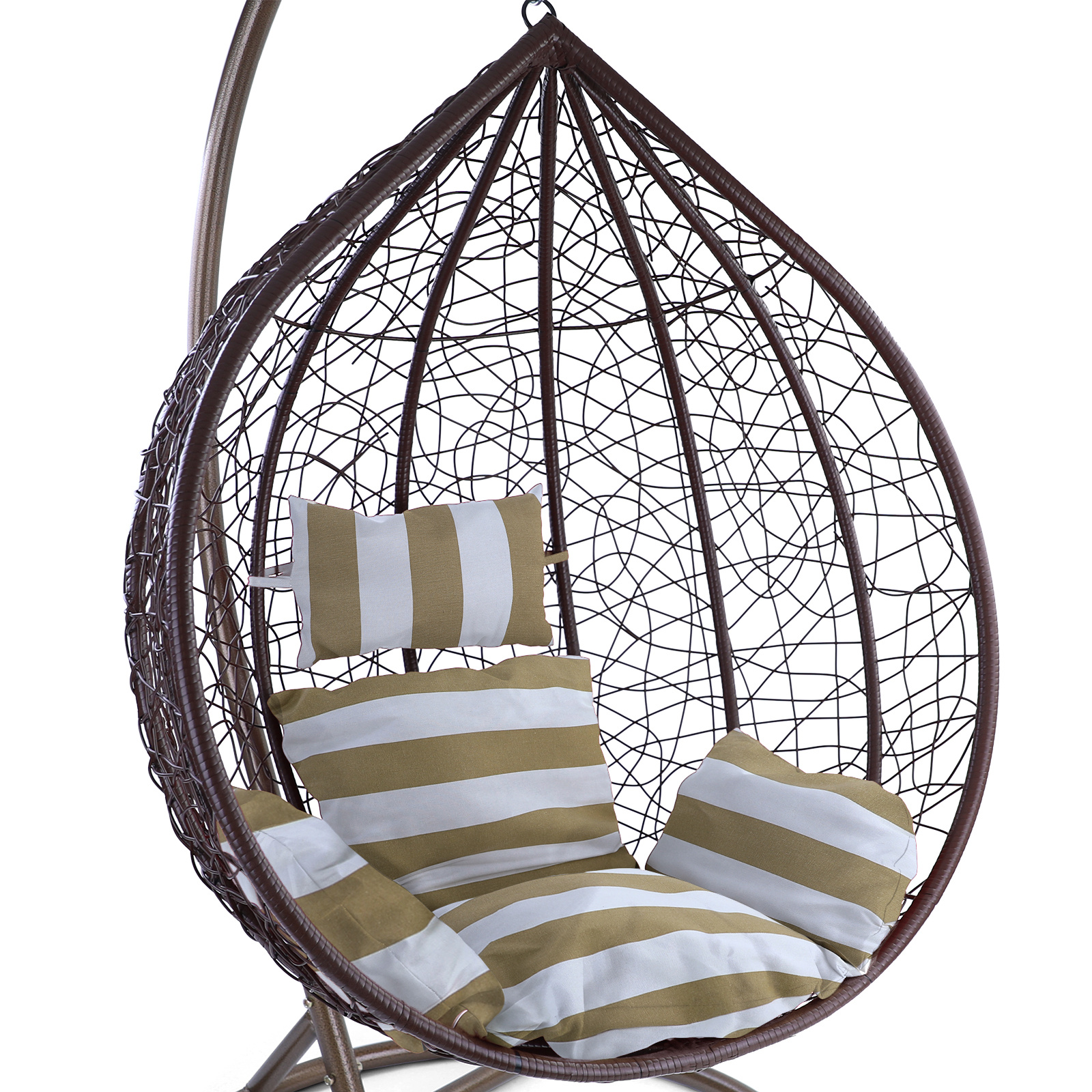 Hangstoel - bruin - 106x102x195cm - met gestreept kussen