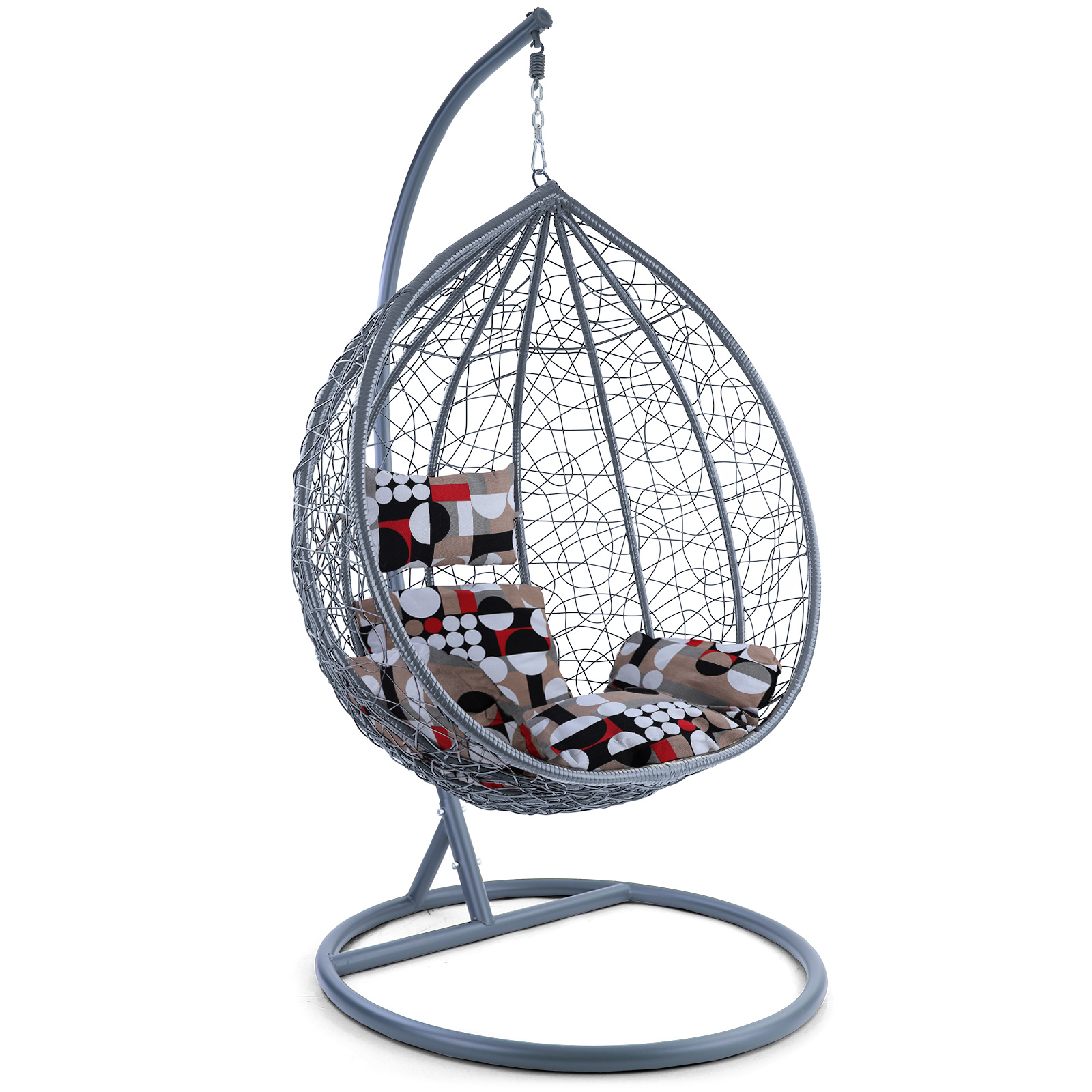 Hangstoel - grijs - 106x120x70cm - met meerkleurige kussen