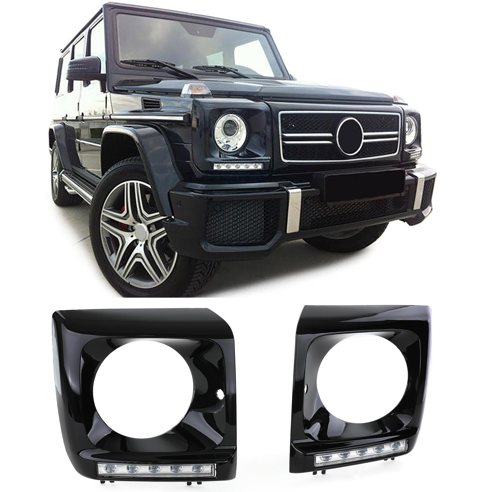 Koplampkappen geschikt voor Mercedes G-klasse W463 1989-2012 - zwart glanzend