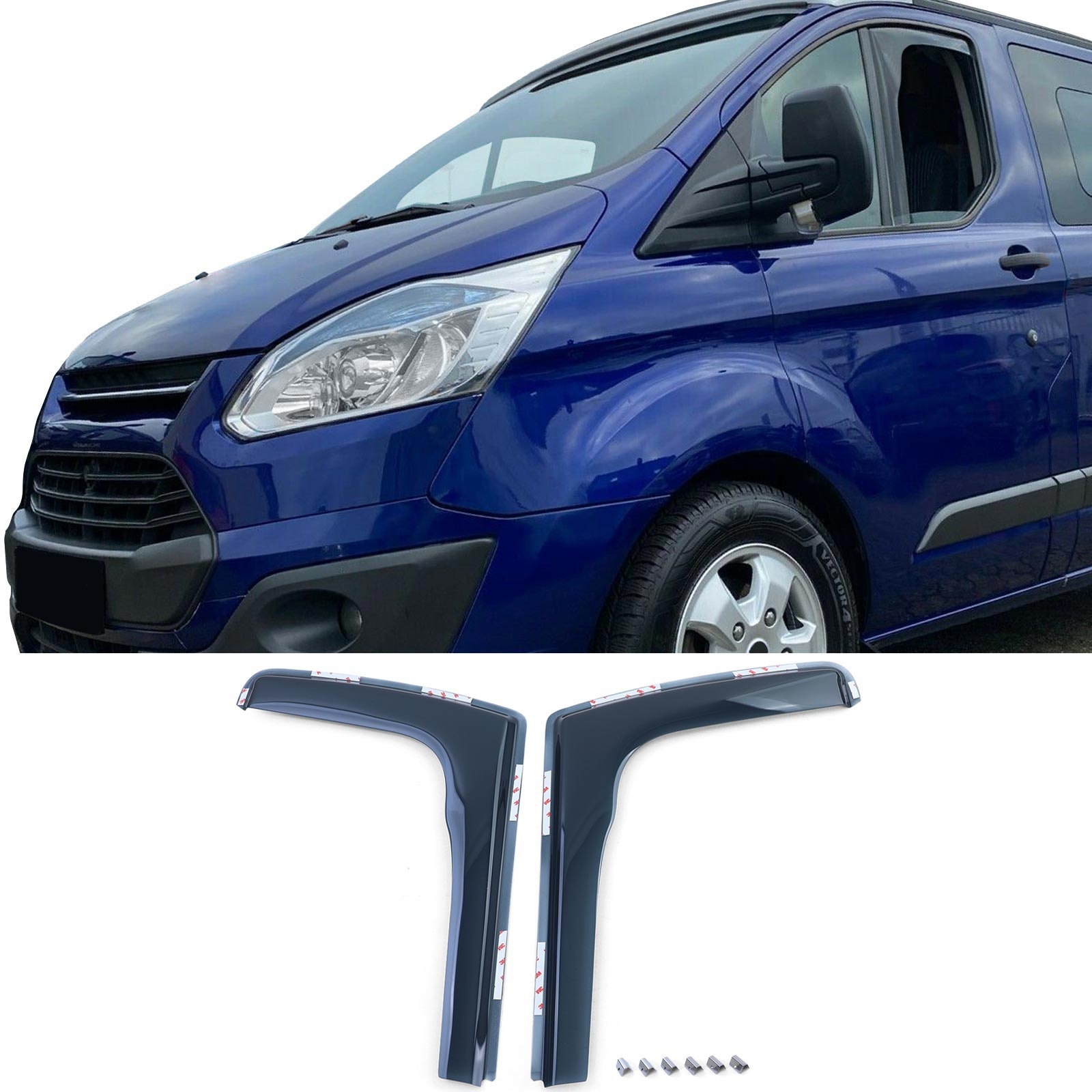 Zijwindschermen - raamspoilers - voor Ford Transit Custom 2012 - zwart smoke