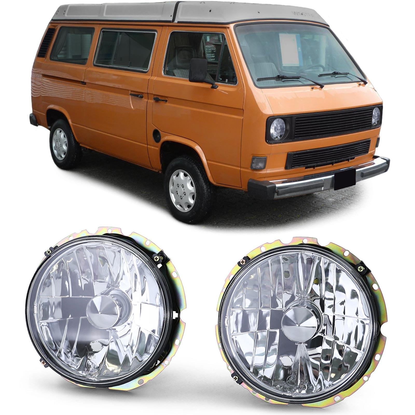 Koplampen - voor VW T2 1973-1979 + T3 1979-1992 - chroom