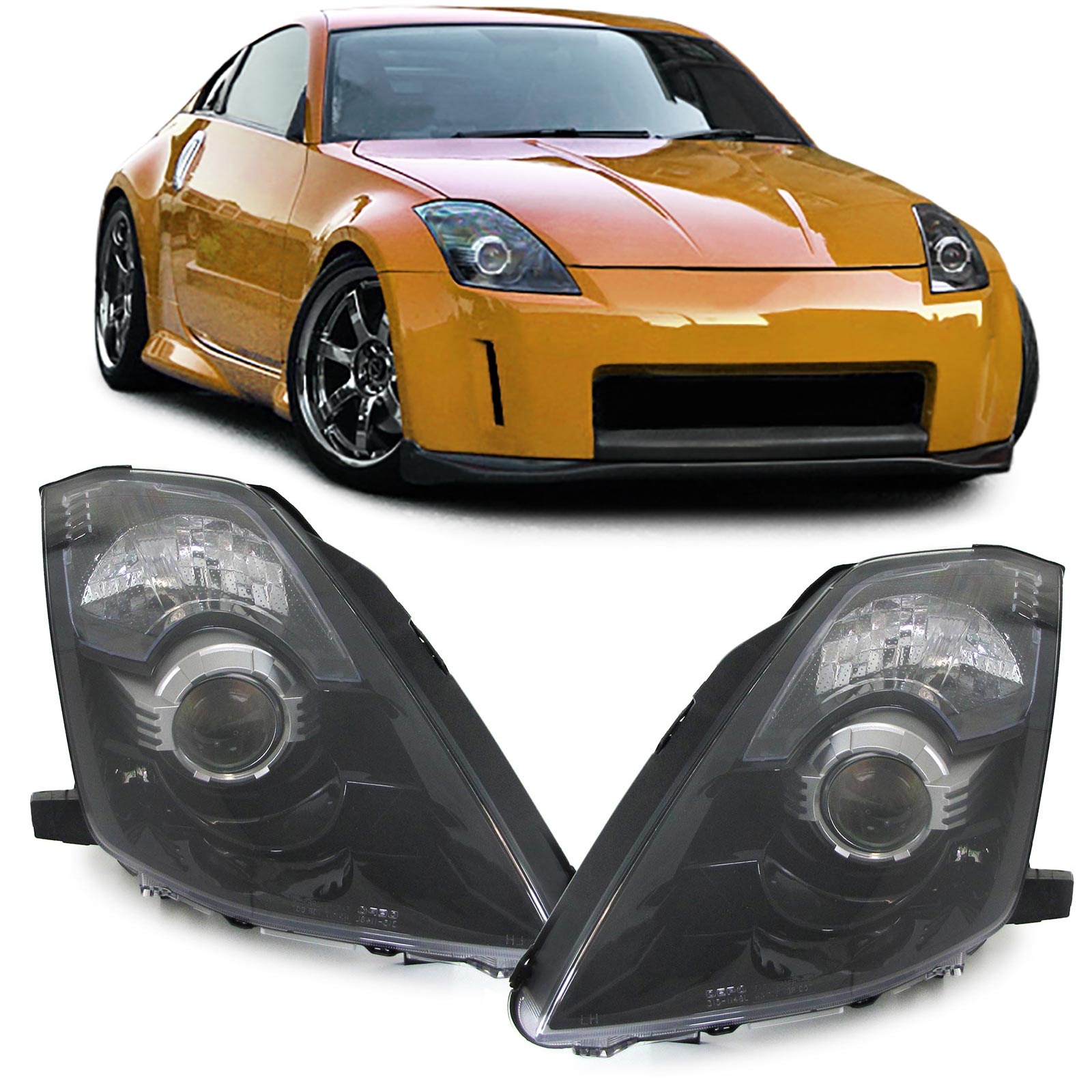 Koplampen - voor Nissan 350Z Z33 Coupé / Roadster 2002-2009 - gerookt zwart