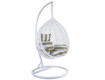 Hangstoel - wit - 106x120x70cm - met gestreept kussen
