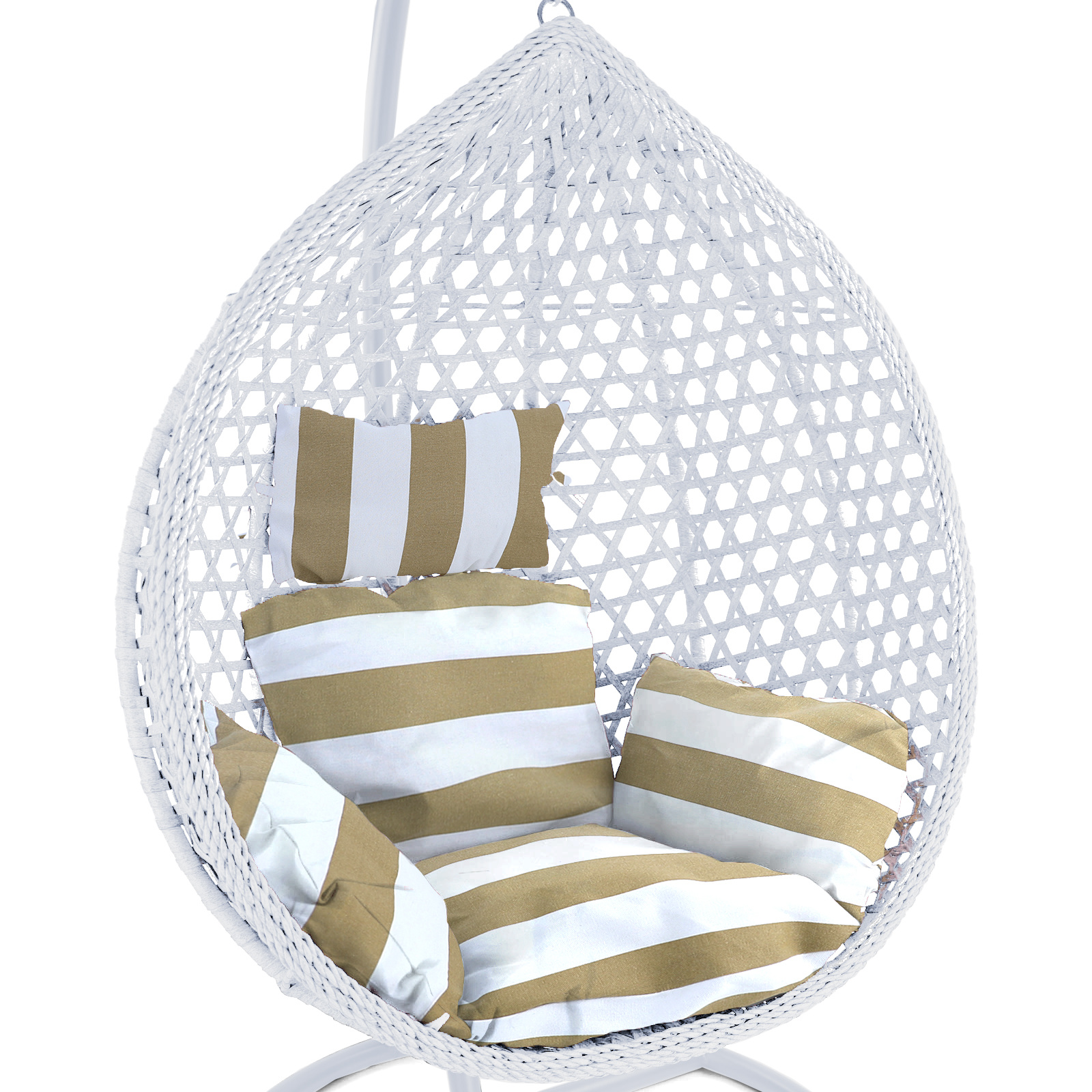 Hangstoel - wit - 106x120x70cm - met gestreept kussen
