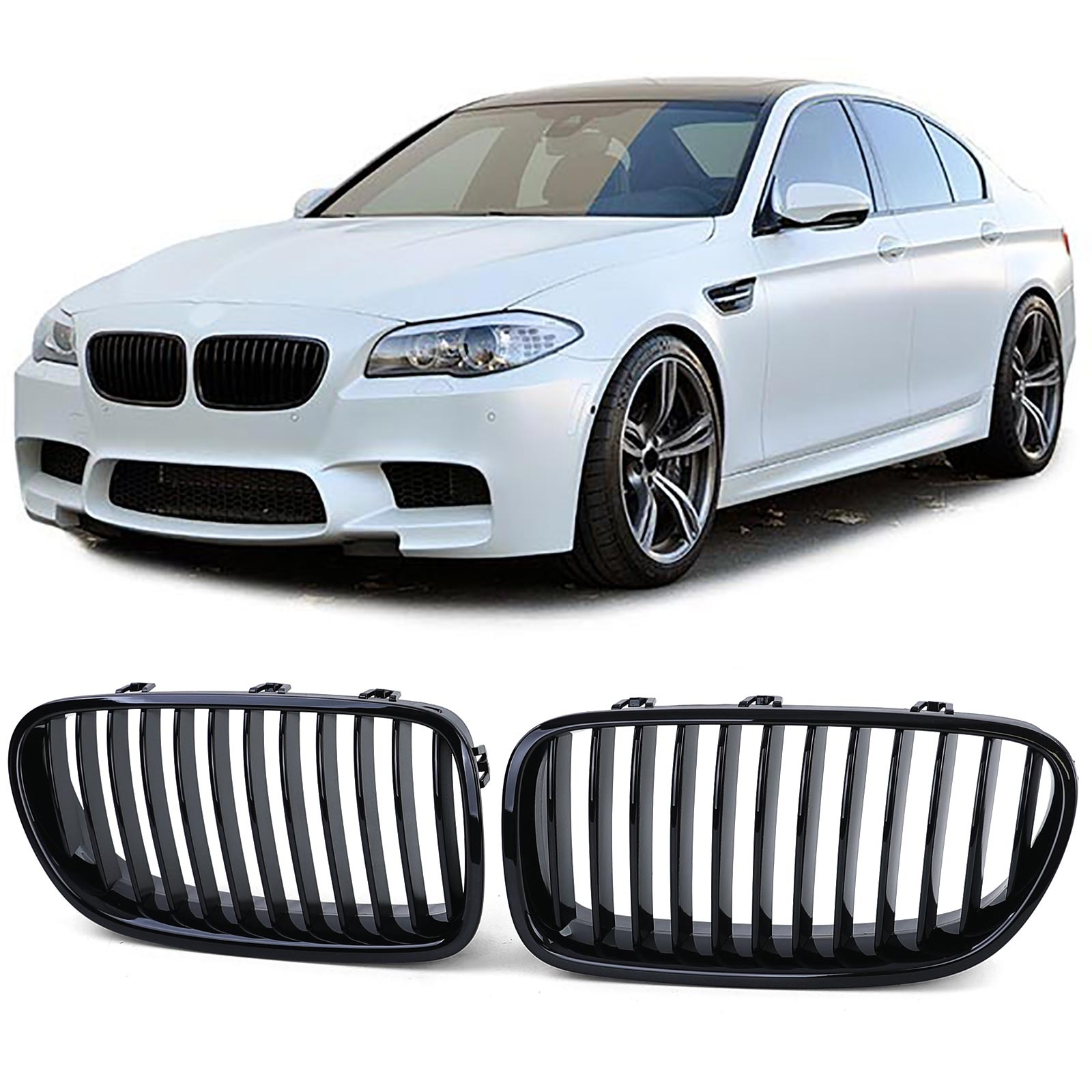 BMW grill - voor BMW 5er F10 F11 2010-17 / Sedan / Touring - glanzend zwart