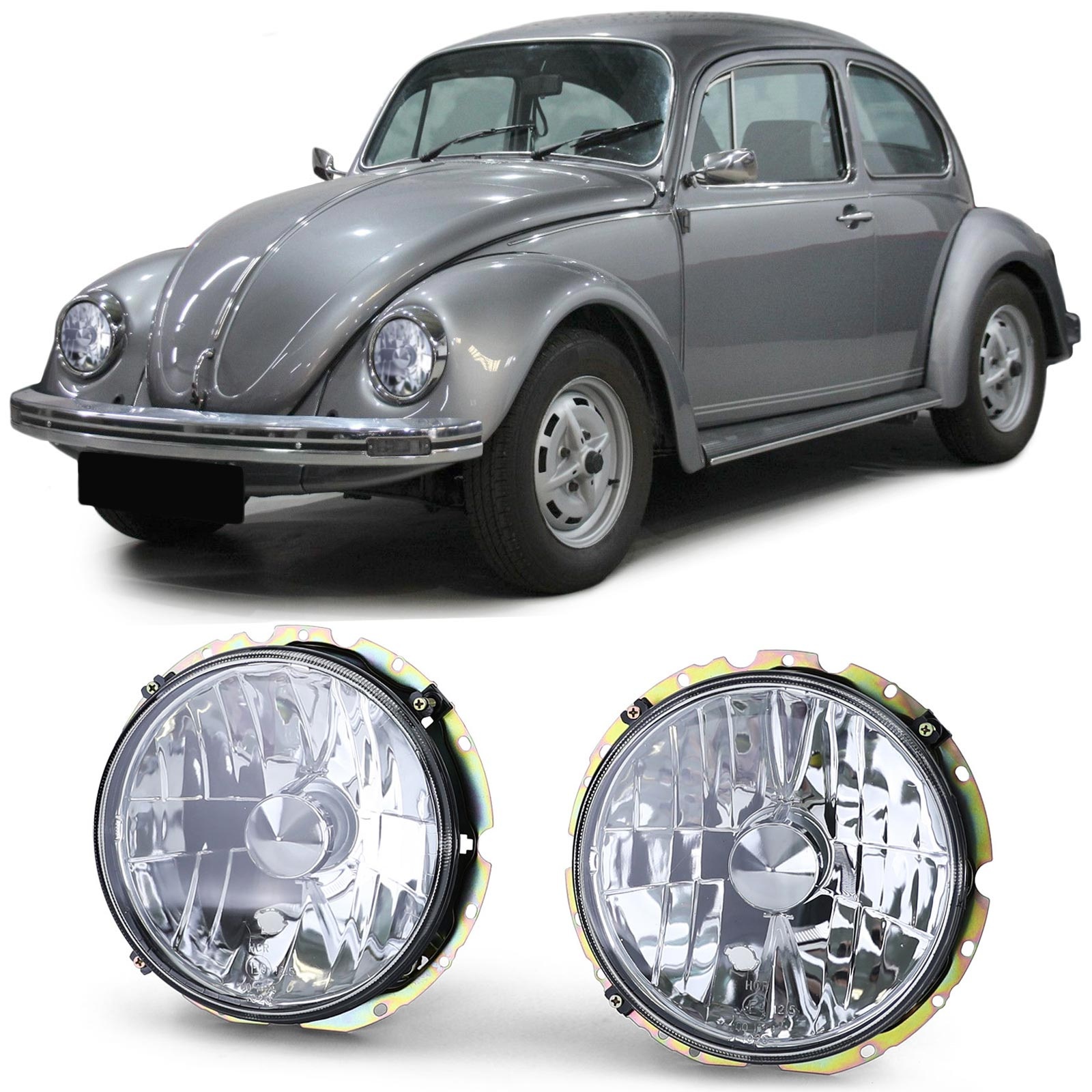 Koplampen - voor VW Kever + Cabrio 1973 - chroom