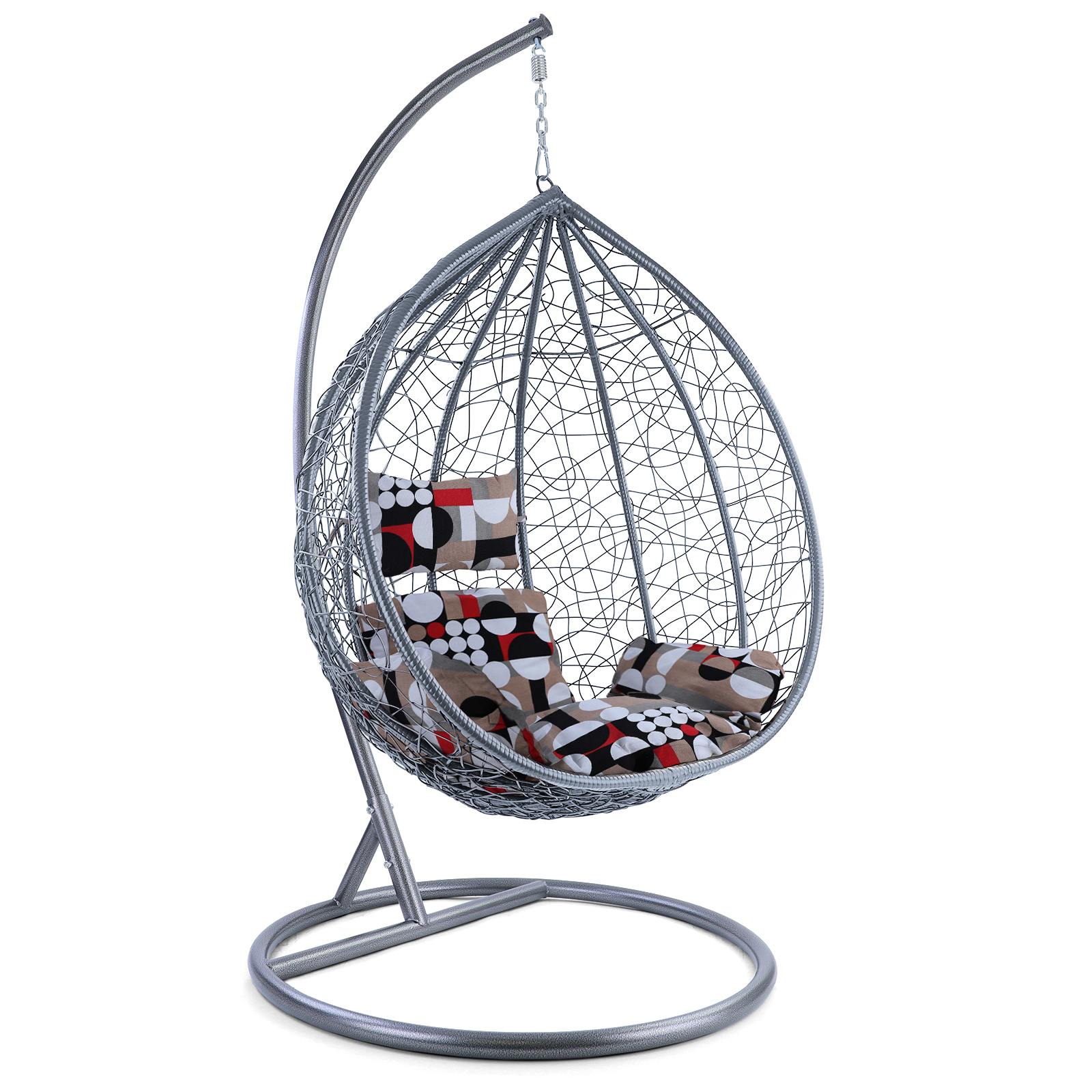 Hangstoel - lichtgrijs - 95x110x65cm - met meerkleurige kussen