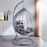 Hangstoel - lichtgrijs - 95x110x65cm - met meerkleurige kussen