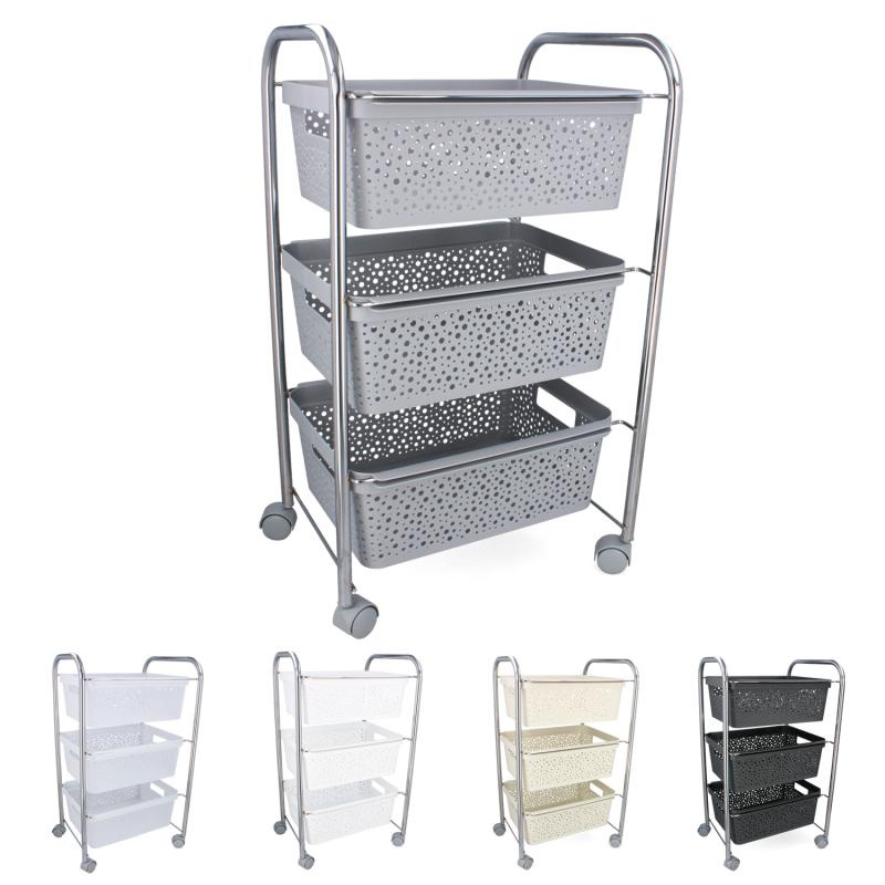 Keukentrolley - met 3 bakken - 45,5x30x67,5 cm - grijs