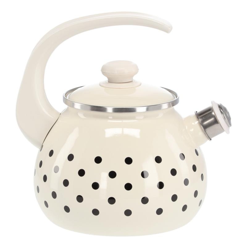 Fluitketel - waterkoker - 2,5 liter - wit met zwart gestipt