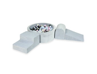 Foam speelset - ronde ballenbak en 200 ballen - 4-delig - grijs