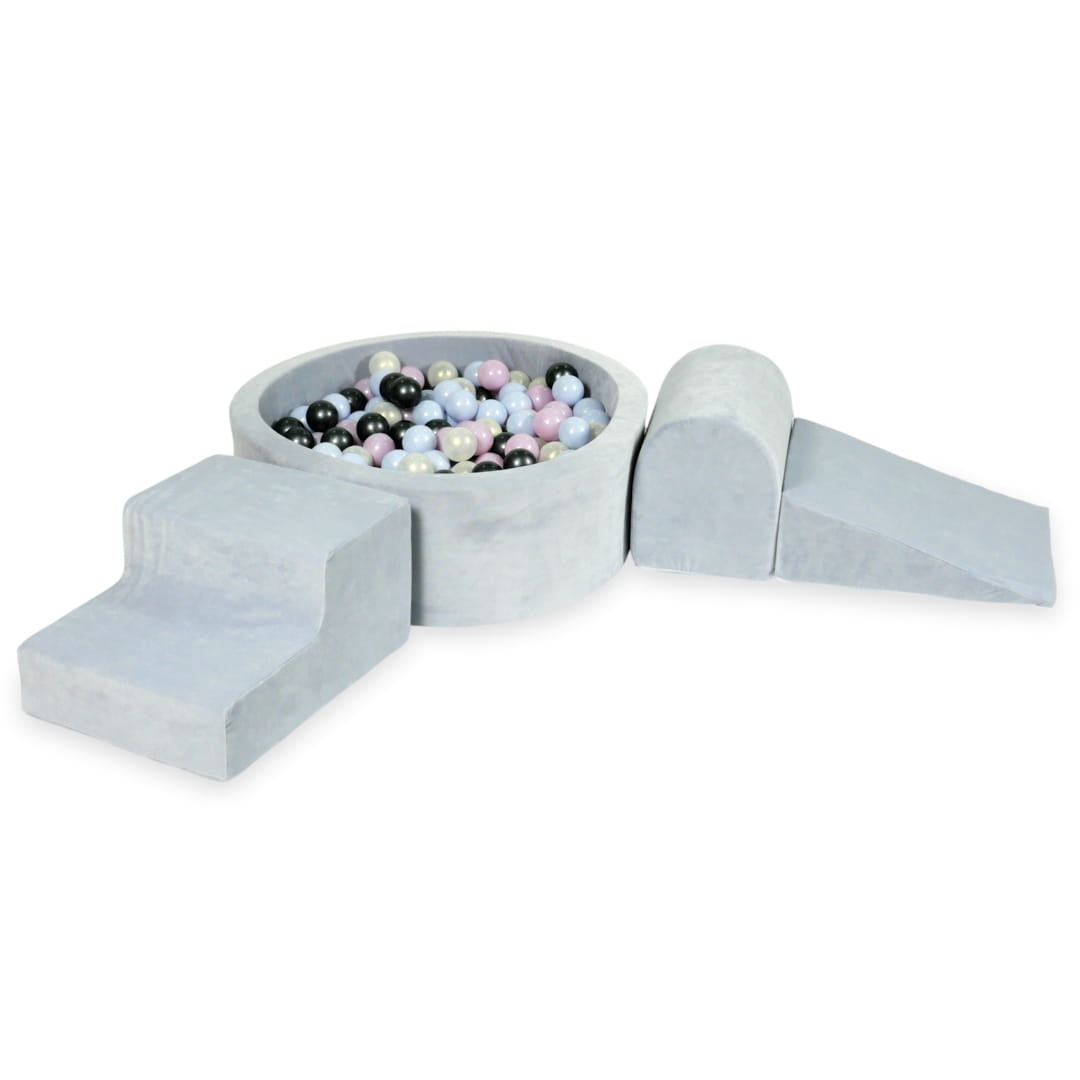 Foam speelset - ronde ballenbak en 200 ballen - 4-delig - grijs