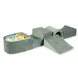 Foam speelset - grijs - ballenbak & 100 blauw gele ballen - brug