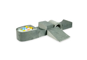 Foam speelset - grijs - ballenbak & 100 blauw gele ballen - brug