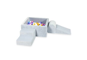 Foam speelset - vierkant ballenbak en 400 paars roze ballen - grijs