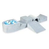 Foam speelset - grijs - ballenbak & 100 wit blauwe ballen - brug