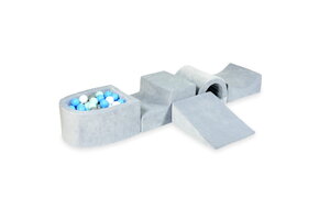 Foam speelset - grijs - ballenbak & 100 wit blauwe ballen - brug