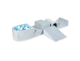 Foam speelset - grijs - ballenbak & 100 wit blauwe ballen - brug