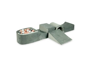 Foam speelset - grijs - ballenbak & 100 grijs roze ballen - brug