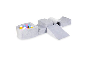 Foam speelset - grijs - ballenbak & 100 geel roze ballen - brug