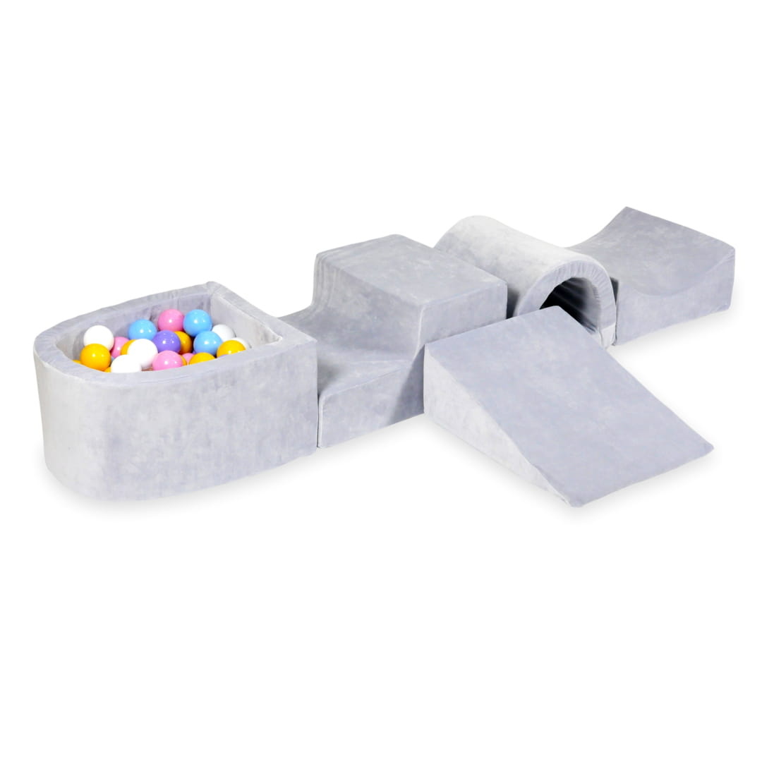 Foam speelset - grijs - ballenbak & 100 geel roze ballen - brug