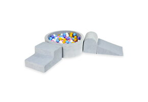 Foam speelset - ronde ballenbak en 200 kleurrijke ballen - 4-delig - grijs