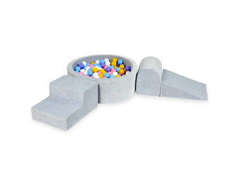 Foam speelset - ronde ballenbak en 200 kleurrijke ballen - 4-delig - grijs