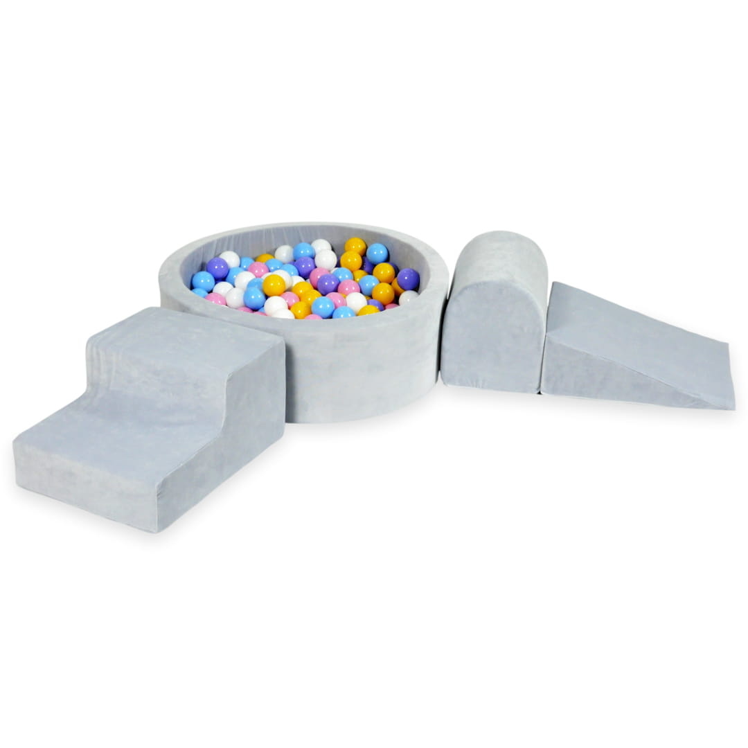 Foam speelset - ronde ballenbak en 200 kleurrijke ballen - 4-delig - grijs