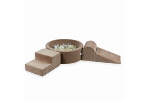 Foam speelset - bruin - ronde ballenbak & 200 grijs beige ballen