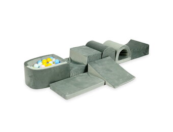 Foam speelset - ballenbak en 100 ballen - 7-delig - donkergrijs