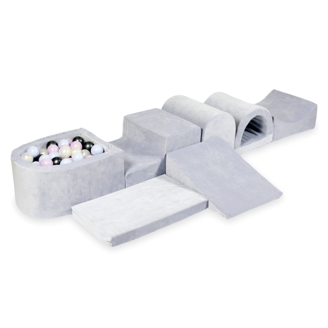 Foam speelset - ballenbak en 100 pastel ballen - 7-delig - grijs