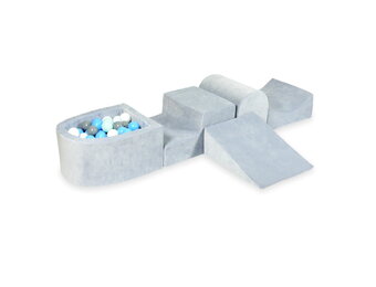 Foam speelset - grijs - ballenbak & 100 grijs blauw ballen - heuvel