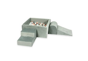 Foam speelset - vierkant ballenbak en 400 parelmoer zilver ballen - donkergrijs