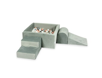 Foam speelset - vierkant ballenbak en 400 parelmoer zilver ballen - donkergrijs