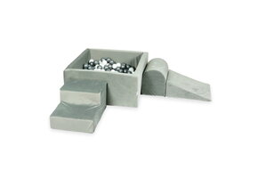 Foam speelset - vierkant ballenbak en 400 wit grijze ballen - donkergrijs